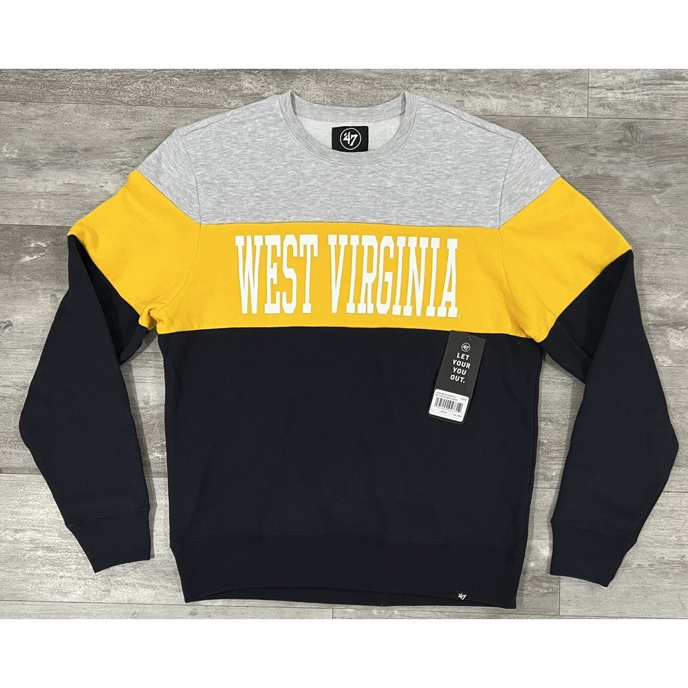 47 Brand West Virginia Mountaineers Crew Neck Colorblock Fleece Sweatshirt Sz L